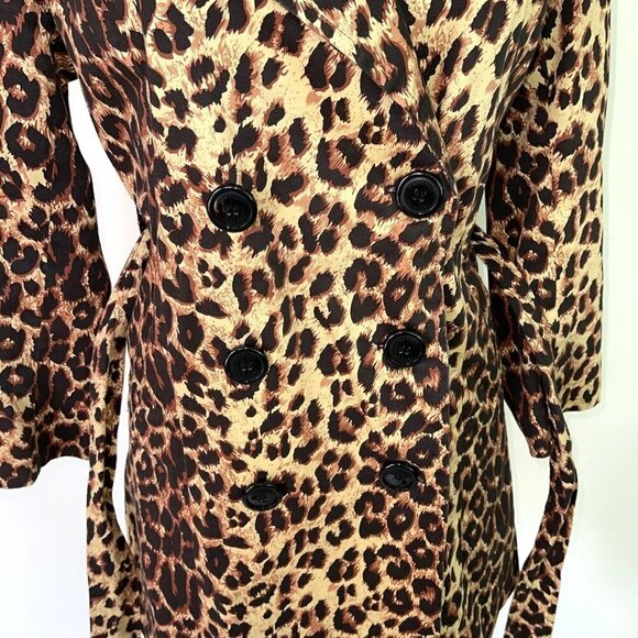 Vertigo Womens Trench Coat Size Small Animal Print Belted Lightweight Button Up - Picture 7 of 12